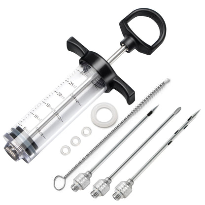 Tri-Sworker Plastic Meat Injector Kit for Smoker with 3 Flavor Food Syringe Needles, Ideal for Injecting Marinade into Turkey, Meat, Brisket; 1-OZ; Including Paper User Manual, Recipe E-Book (PDF)