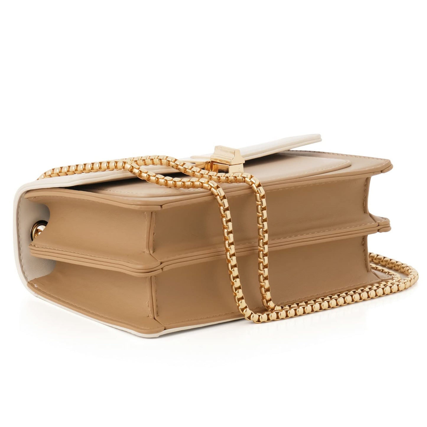 Crossbody Bags Cute Faux Leather Trendy Cross Body Purses for Women Small Color-Block Designer Handbags Ladies Satchel Chain Strap Shoulder Bag Beige White