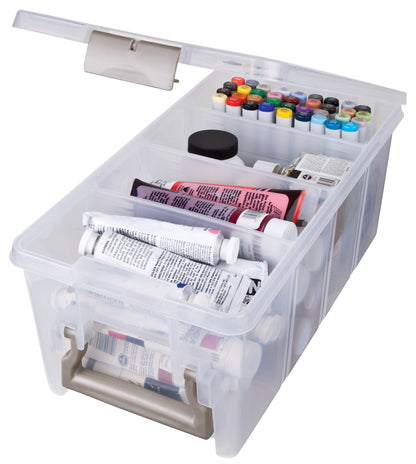 ArtBin Semi Satchel Portable Craft Organizer with 3 Dividers - Clear Plastic Storage Case for Art & Craft Supplies