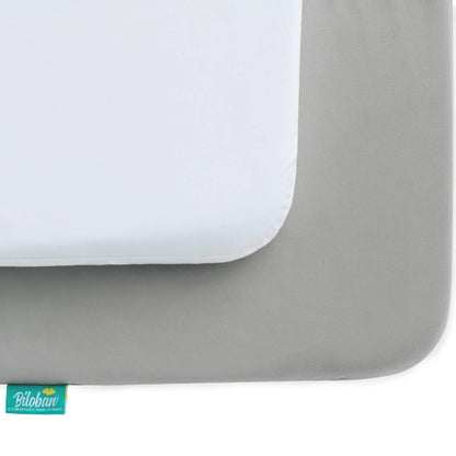 Biloban Pack and Play Sheets Waterproof 2 Pack Fitted, Compatible with Baby Graco/Dream On Me/Baby Trend/Pamo Babe Pack n Play/Playard and Other 38" X 26" Playpen Mattress, Grey & White