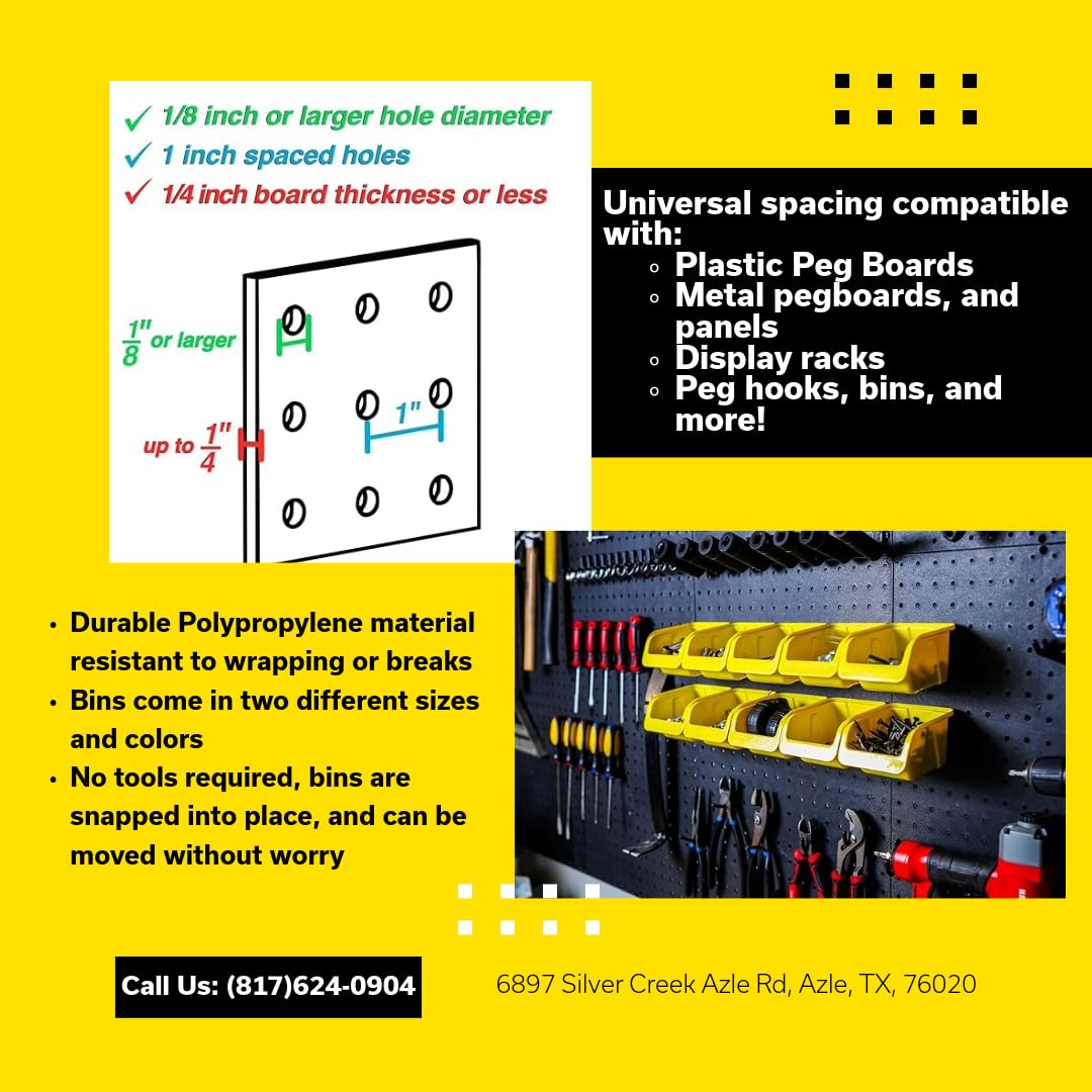 WallPeg Pegboard Bins - 6 Each 7" & 6 Each 5" ORGANIZING Bins - Hooks to Peg Board Panel Organize Hardware Arrange Accessories Workbench Tool Organizer Garage Storage -Made in USA-