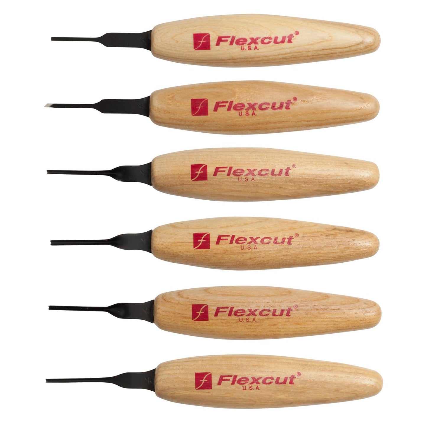 Flexcut Wood Carving Tools 1.5mm Mixed Profile Micro Tool Set of 6 MT910, 1095 High Carbon Steel Blades, Made in U.S.A.