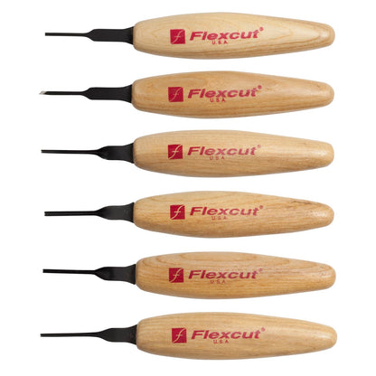 Flexcut Wood Carving Tools 1.5mm Mixed Profile Micro Tool Set of 6 MT910, 1095 High Carbon Steel Blades, Made in U.S.A.