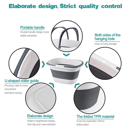 Goderewild 2 Pack Large Collapsible Mop Bucket 4.2 Gallon(16L) with Handle for House Cleaning, Space Saving Outdoor Multiuse Foldable Water Pail for Camping, Fishing, RV(2, Grey)