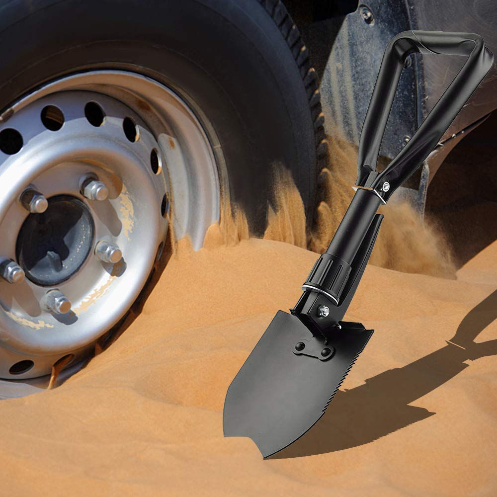 BEHANDY 18.5" Folding Shovel, Collapsible Shovel for Car Snow, Camping Shovel and Pickax, Military Entrenching Tool for Gardening, Camping, Sand, Off Road, Portable Car Emergency kit