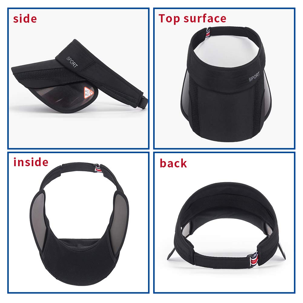 Summer Sun Visor Hat - Women Adjustable Golf Cap with Retractable Brim, UV Protection Beach/Tennis Sport Hat (Black)