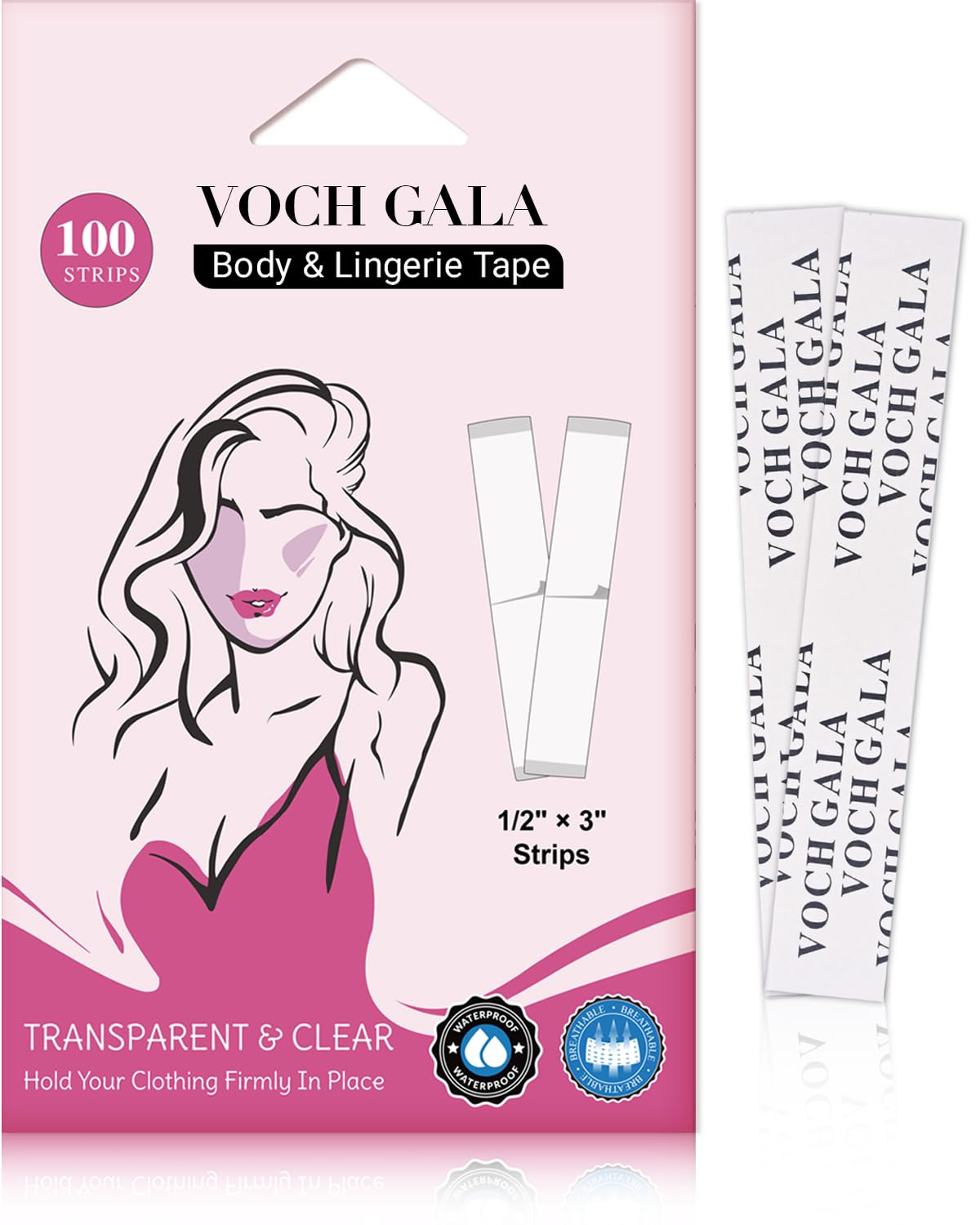 VOCH GALA Double Sided Tape for Clothes and Fashion – Stick & Easy Peel Clear Fabric Tape, Per-Cut Body Tape & Clothing Tape, Hypoallergenic Skin-Safe, Portable Emergency & Multi-Scene Use
