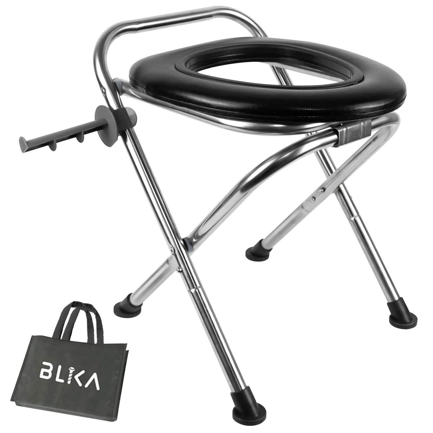 BLIKA Portable Toilet for Camping, 350LBS Stainless Steel Foldable Camp Travel Toilet with Soft Seat for Adults, Portable Potty for Camping, RV Travel, Road Trips