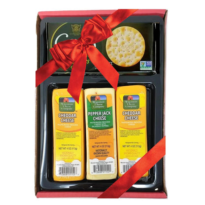 Wisconsin Cheese Company - Wisconsin Cheddar & Pepper Jack Cheese and Cracker Gift Box - 100% Wisconsin Cheese | Perfect for Parties, Charcuterie Boards and Birthdays