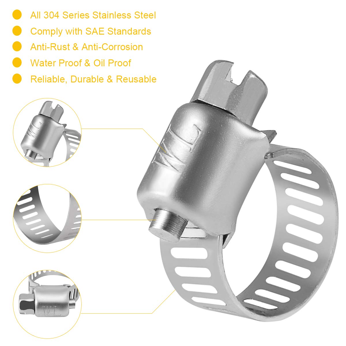 WINL Stainless Steel Hose Clamps - 22 Pack Worm Gear Drive Hose Clamps Micro Size 6 Clamping Range from 5/16 Inch to 7/8 Inch (8mm-22mm) for Automotive Plumbing, 1/2'', 3/4'' Clamps