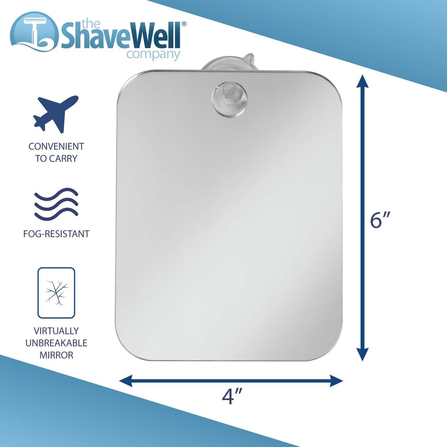 Shave Well Travel Anti-Fog Shaving Mirror | Portable Fogless Hanging Bathroom Shower Mirror with Handheld Option for Men and Women | Includes Long-Lasting Reusable Suction for Wall