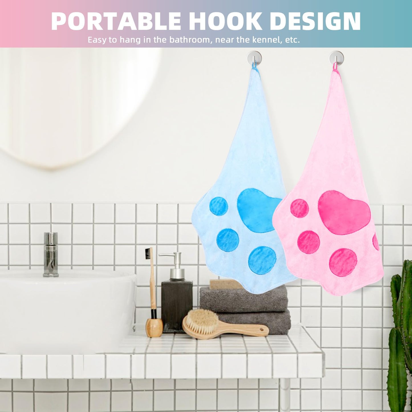 Supvlog Grooming Towel for Drying Pets – Ultra Absorbent Dog Towel with Embroidered Microfiber Design, Ideal for Small Dogs and Cats, Machine Washable, Blue, Tow01