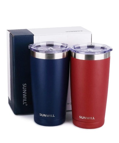 SUNWILL Travel Coffee Mug with Lid, 20 oz Tumbler Set of 2, Insulated Stainless Steel Cup for Water, Tea, Powder Coated Wine & Navy