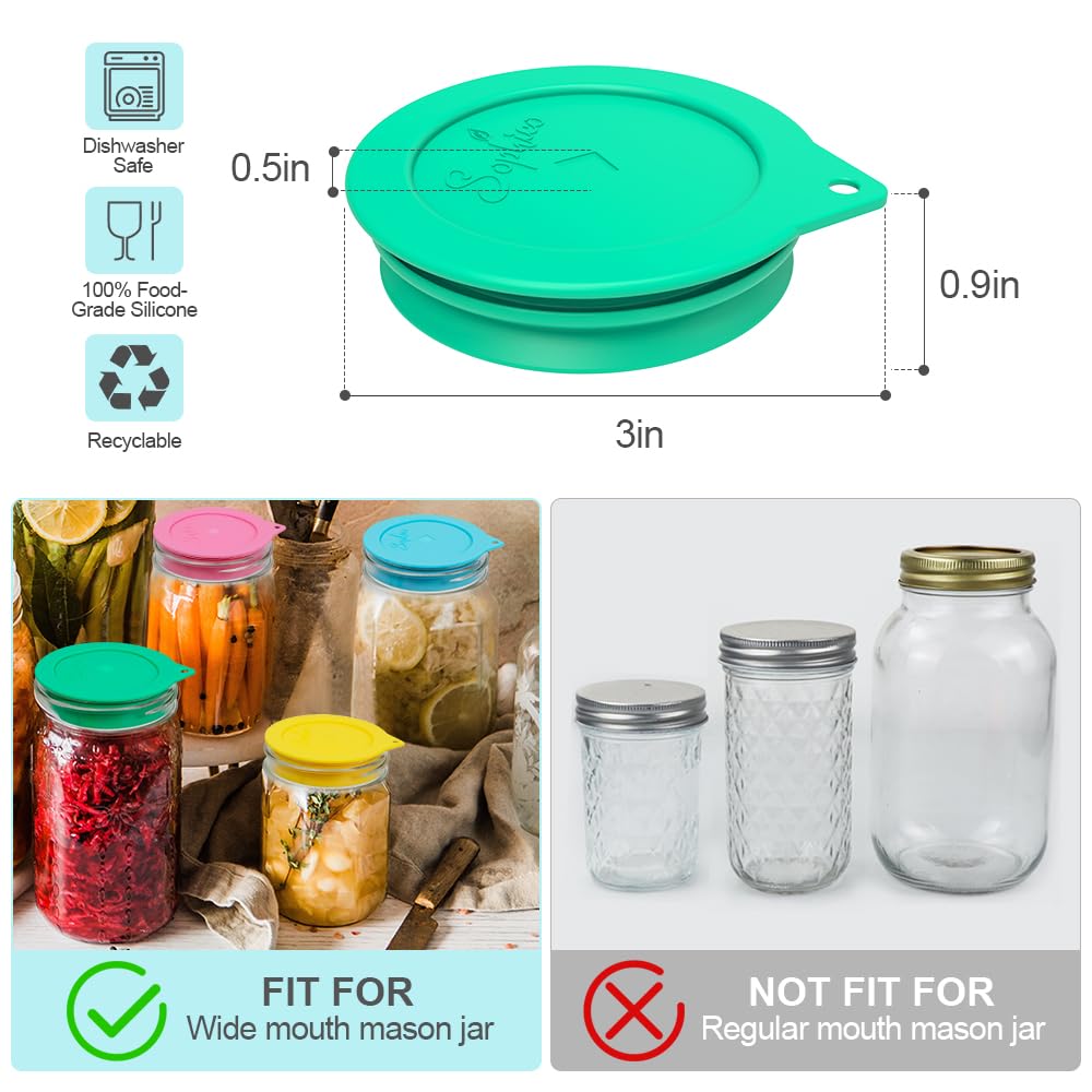 Sophico Silicone Fermenting Lids, Waterless Airlock Fermentation Tops Mason Jar Lid Fermenter Caps for Pickles, Kimchi, and Fermented Probiotic Food - 4 Pack, Wide Mouth (Jars Not Included)