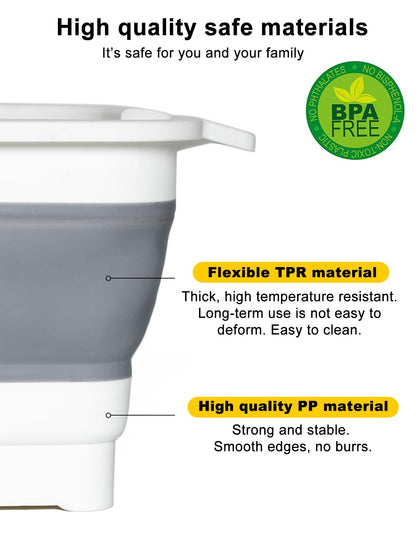 Collapsible Wash Basin with Drain Plug 9L (2.4Gal), Dishpan for Washing Dishes Basin,Collapsible Dish Tub Portable Sink for Kitchen Sink, Camping RV Washing Tub(Gray)