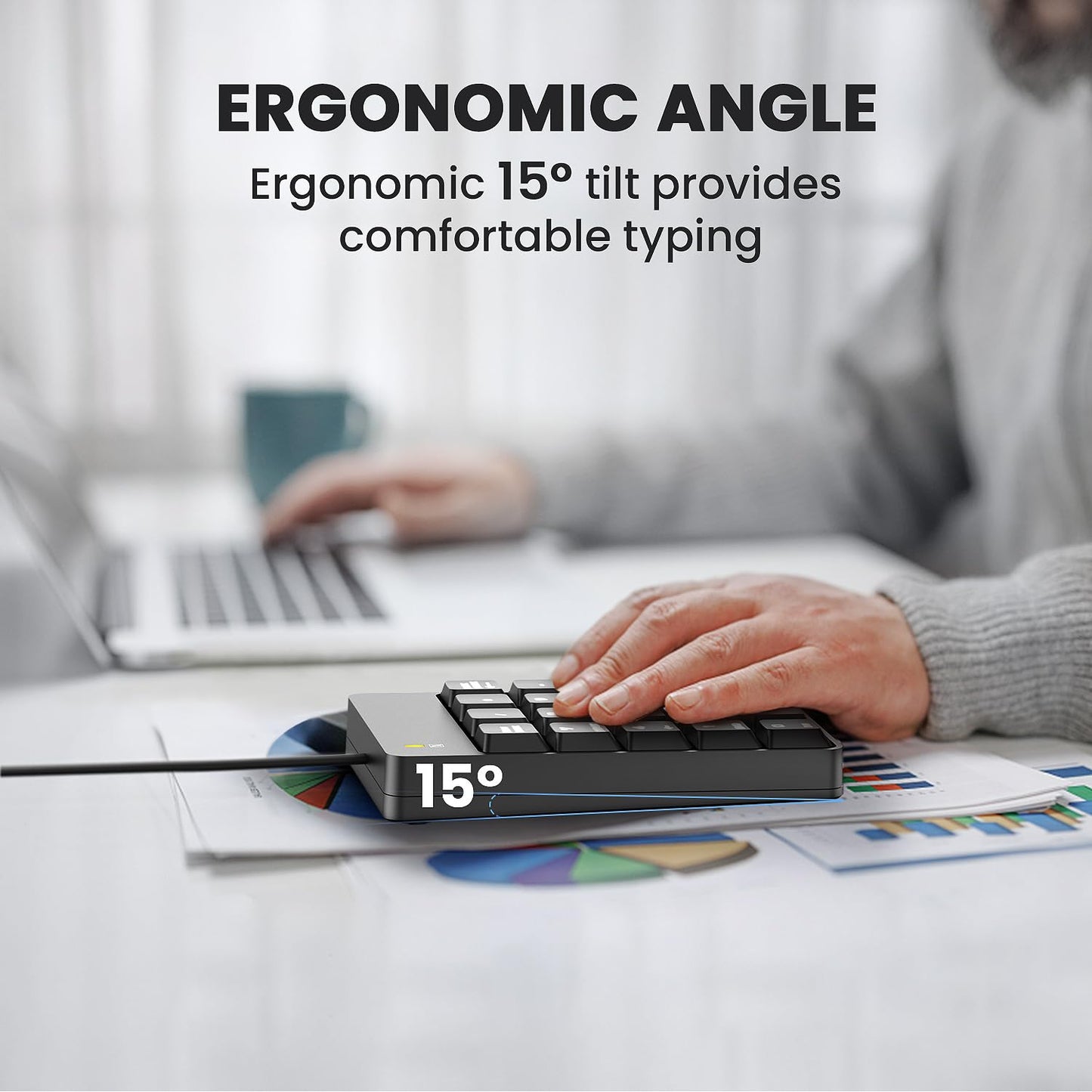 Wired Number Pad, USB Numeric Keypad 19 Key Number Keypad Keyboard for Laptop PC Computer Notebook, Big Print Letters - Black