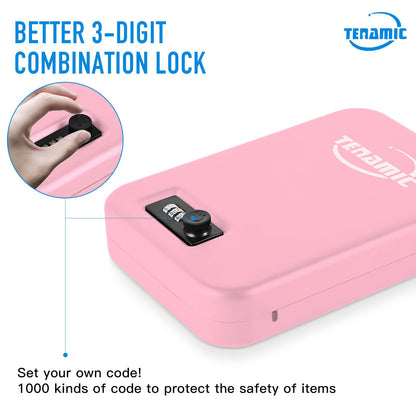 TENAMIC Pistol Safe, Portable Travel Gun Safe, Solid Steel Handgun Lock Box for Home, Gun Safes for Car, Pink