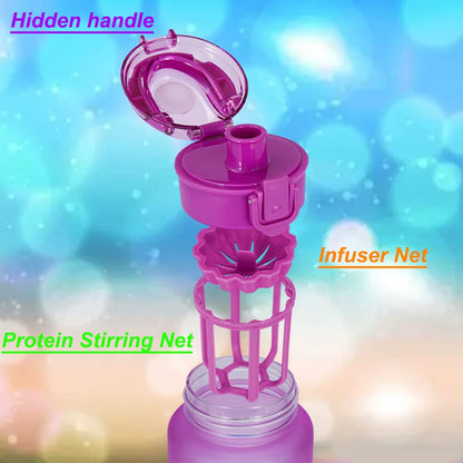 Goothdurs 32oz Motivational Water Bottle with Time Marker Reminder – Water Tracker Bottles with Times to Drink - Leak-Proof BPA Free Hydration Sports Daily Water Bottle Jug with Removable Strainer