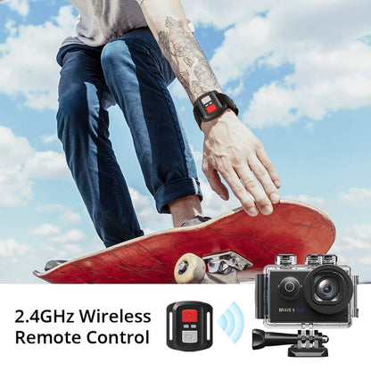 AKASO Brave 6 Plus Native 4K30FPS 20MP WiFi Action Camera with Touch Screen EIS 4X Zoom Voice Control Remote Control 131 Feet Underwater Camera with 2X 1350mAh Batteries and Helmet Accessories Kit