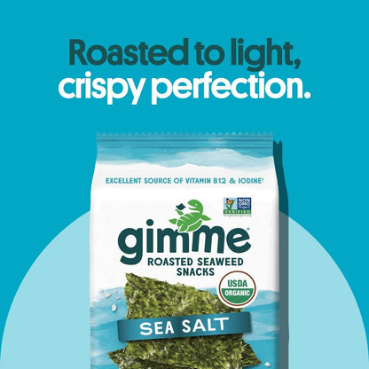 Gimme Seaweed Organic Premium Roasted Seaweed Snacks, Sea Salt, 20 Count, Keto, Vegan, Gluten-Free, Great Source of Omega3s and Iodine, Healthy On-The-Go Snack for Kids and Adults