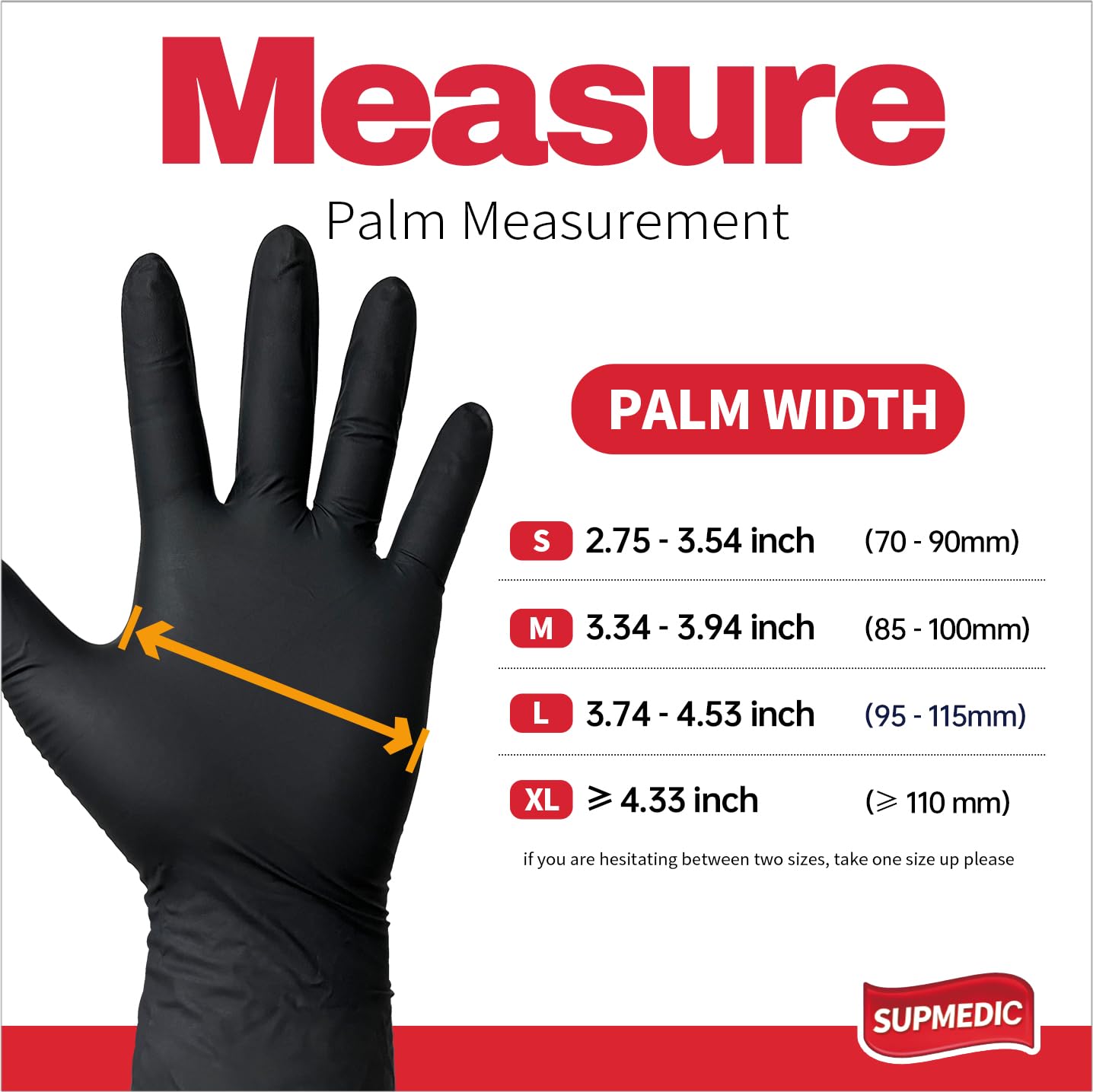 Supmedic Black Nitrile Exam Gloves, 5 Mil Chemical Resistant Powder-Free Food Safe Disposable Medical Glove 100Pcs (Large)