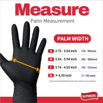 Supmedic Black Nitrile Exam Gloves, 5 Mil Chemical Resistant Powder-Free Food Safe Disposable Medical Glove 100Pcs (Large)