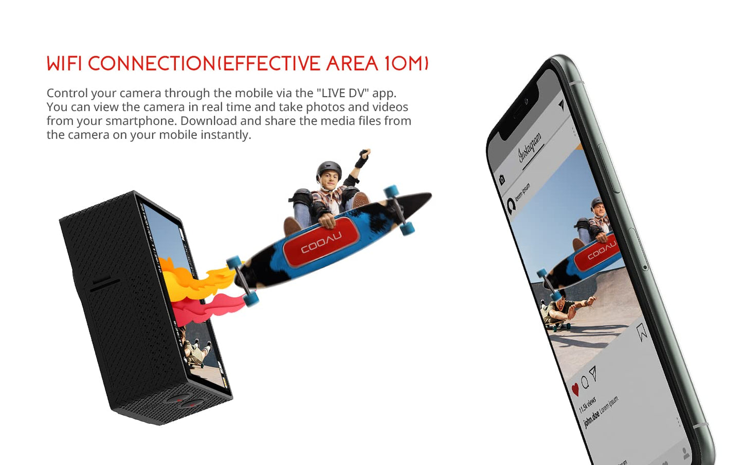 COOAU 4K 20MP Wi-Fi Action Camera External Microphone Remote Control Underwater 40M Waterproof Sport Camera Time Lapse with 2X1200mAh Batteries and 20 Accessories