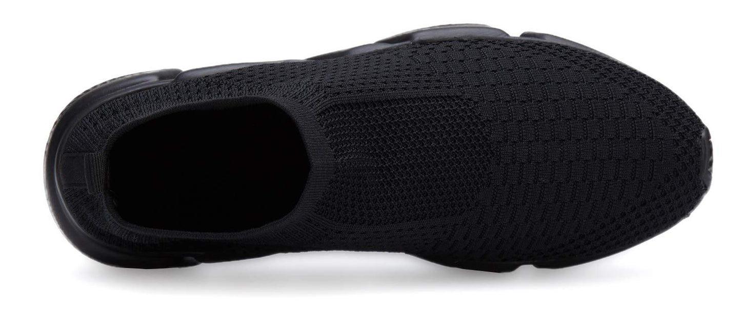 Santiro Sneakers for Men Knit Breathable Sock Slip On Shoes Lightweight Gym Running Sneakers Casual Tennis Walking Shoes All Black 9.5 US