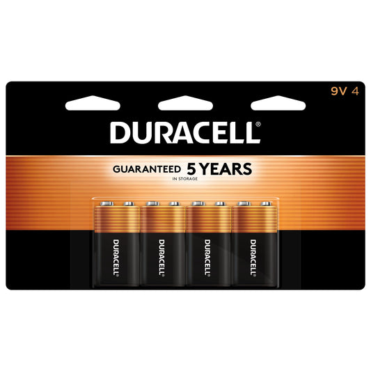 Duracell Coppertop 9V Battery, 4 Count (Pack of 1), Long-lasting All-Purpose Alkaline 9V Batteries for Household and Office Devices