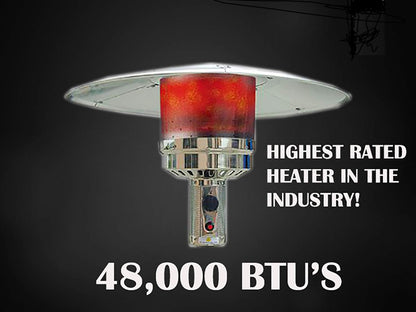 AZ Patio Outdoor Propane Gas Patio Heater, 48K BTU's, Open Door Design, Adjustable Table, Single pole, CSA approved, Hammered Bronze Finish