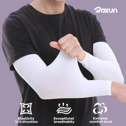 ROXUN 2 Pairs Arm Sleeves, Cooling UV Sun Protection Sports Compression for Men/Women 2 Black