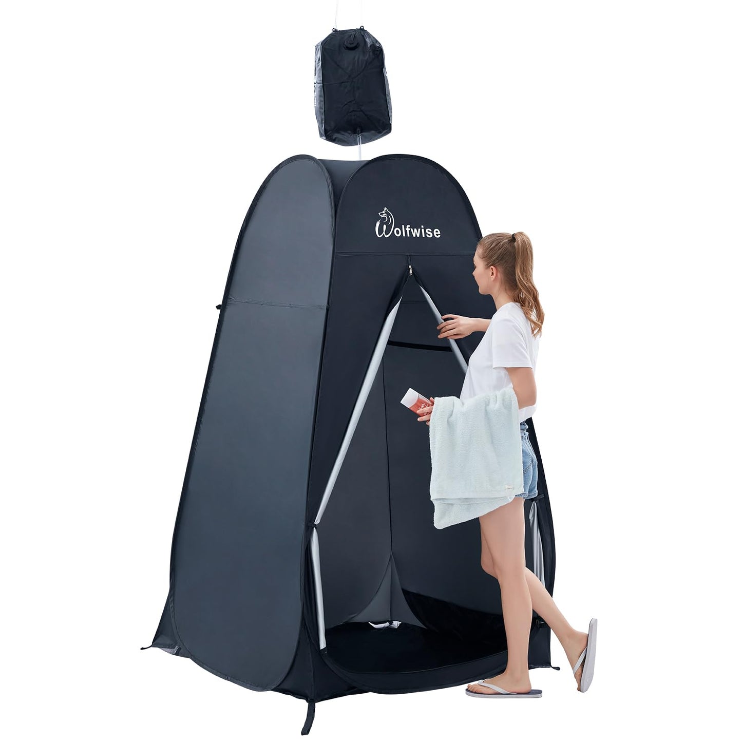 WolfWise 6.6FT Portable Pop Up Shower Privacy Tent Spacious Dressing Changing Room for Toilet Camping Biking Beach