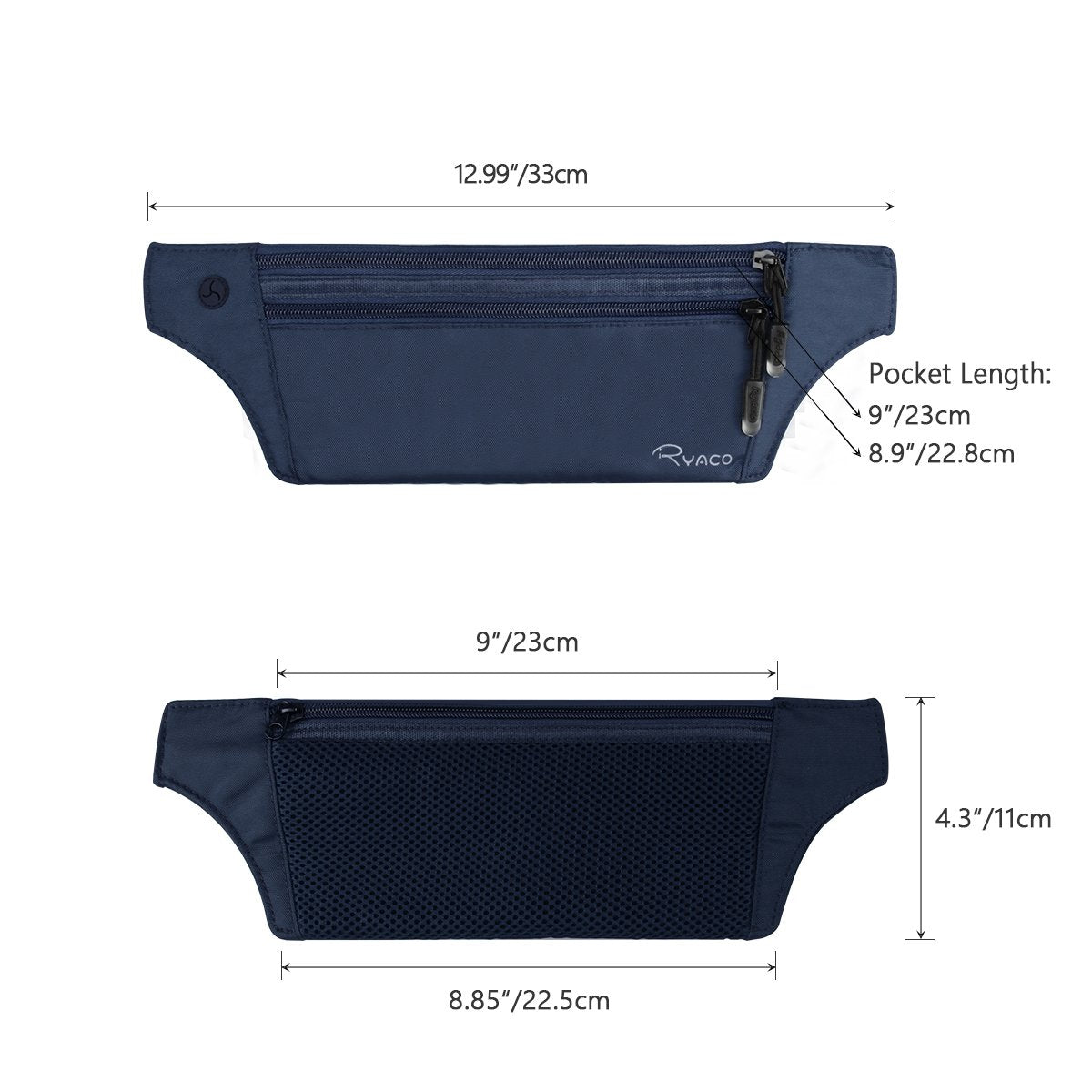 Ryaco Money Belt for Travel, Slim Passport Holder RFID Blocking Hidden Wallet Travel Essentials Pouch Women Men with Adjustable Strap Waist Bag to Protect Cash, Credit Cards and Travel Documents