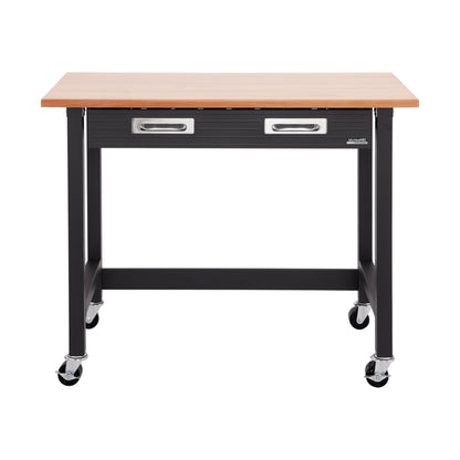 Seville Classics UltraGraphite Wood Top Workbench on Wheels with Sliding Organizer Drawer Table, 48", Graphite