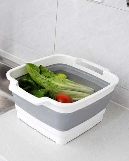 Collapsible Wash Basin with Drain Plug 9L (2.4Gal), Dishpan for Washing Dishes Basin,Collapsible Dish Tub Portable Sink for Kitchen Sink, Camping RV Washing Tub(Gray)