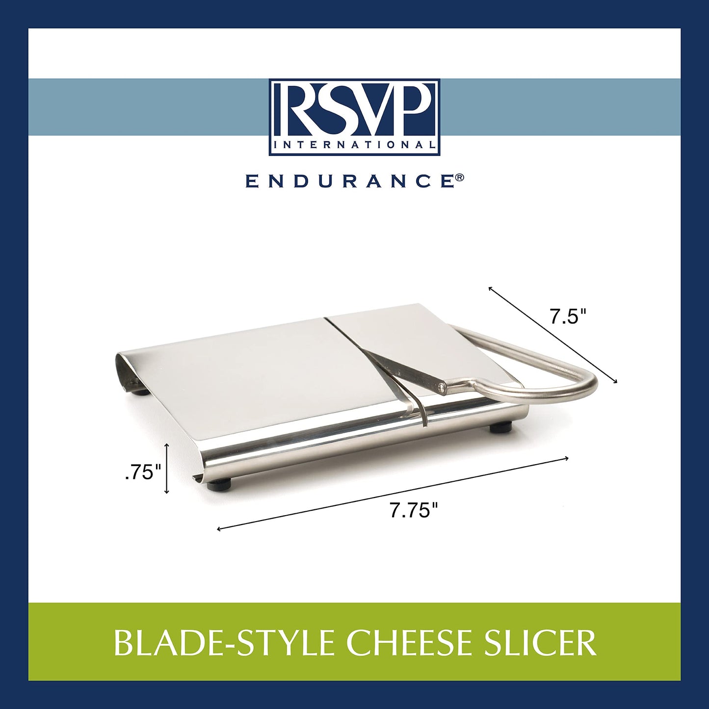 RSVP International Endurance Collection Cheese Slicer, Guillotine Style Sleek Modern Design, Stainless Steel Blade, Non-Skid Feet, Dishwasher Safe, 7x5.25" Base, 4" Blade
