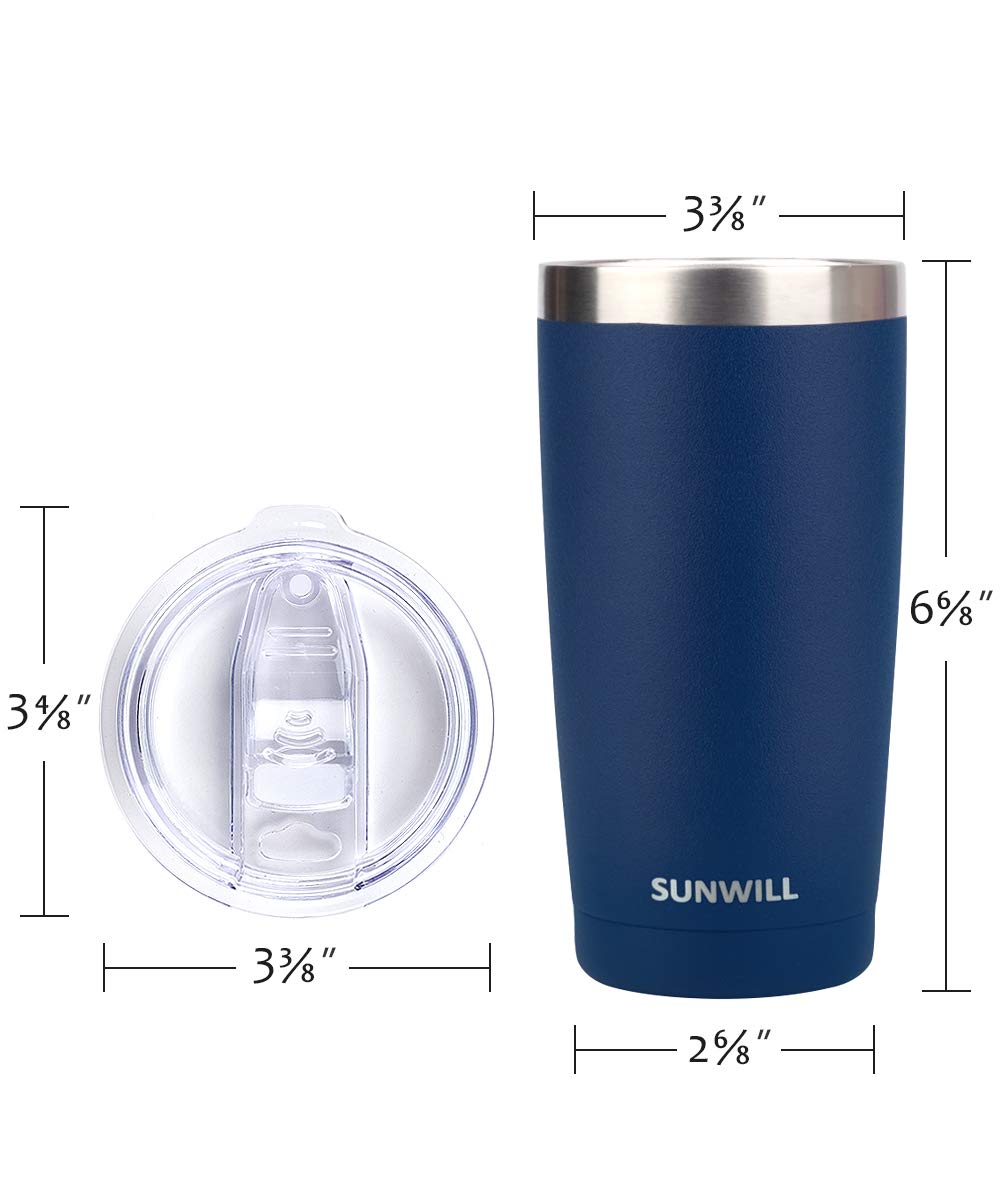 SUNWILL Travel Coffee Mug with Lid, 20 oz Tumbler Set of 2, Insulated Stainless Steel Cup for Water, Tea, Powder Coated Wine & Navy