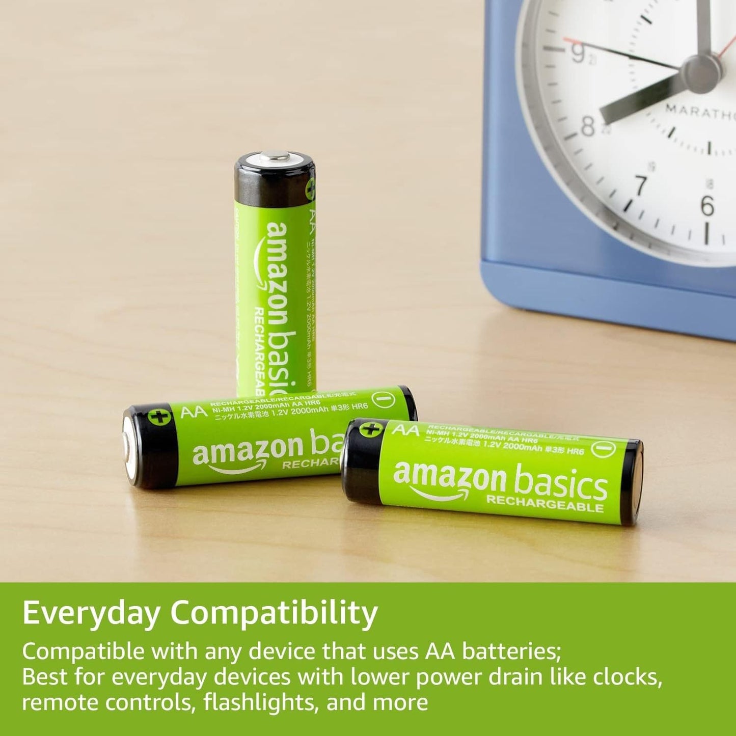 Amazon Basics 8-Pack Rechargeable AA NiMH Batteries, 2000 mAh, 1.2V, Recharge up to 1000x Times, Pre-Charged