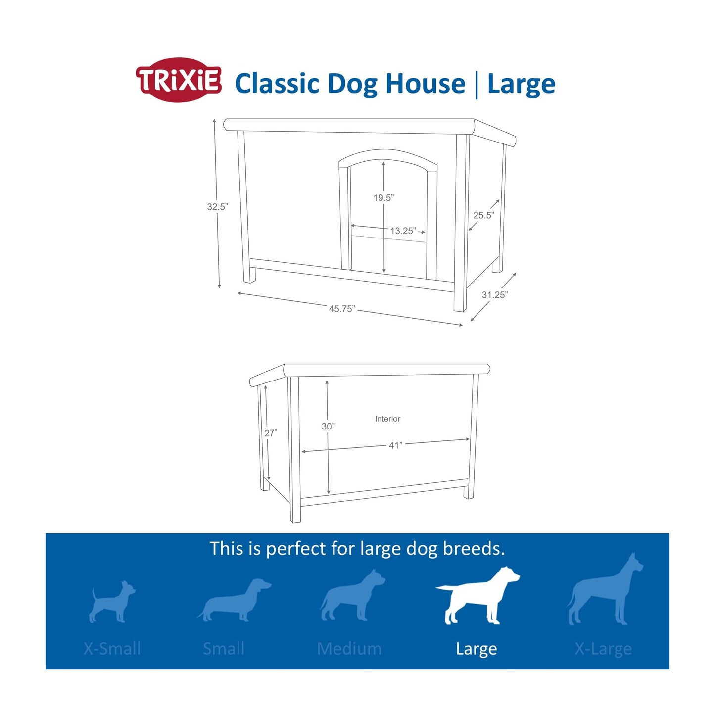 TRIXIE Natura Classic Dog House – Outside, Large, Weatherproof Sealer & Hinged Roof, Adjustable Legs