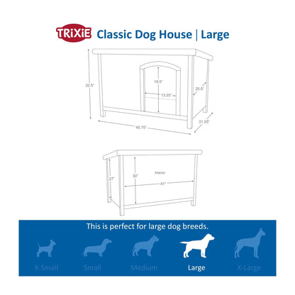 TRIXIE Natura Classic Dog House – Outside, Large, Weatherproof Sealer & Hinged Roof, Adjustable Legs