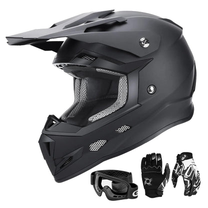 GLX GX623 Youth ATV/Dirt Bike Helmet Combo - Matte Black, Small - DOT