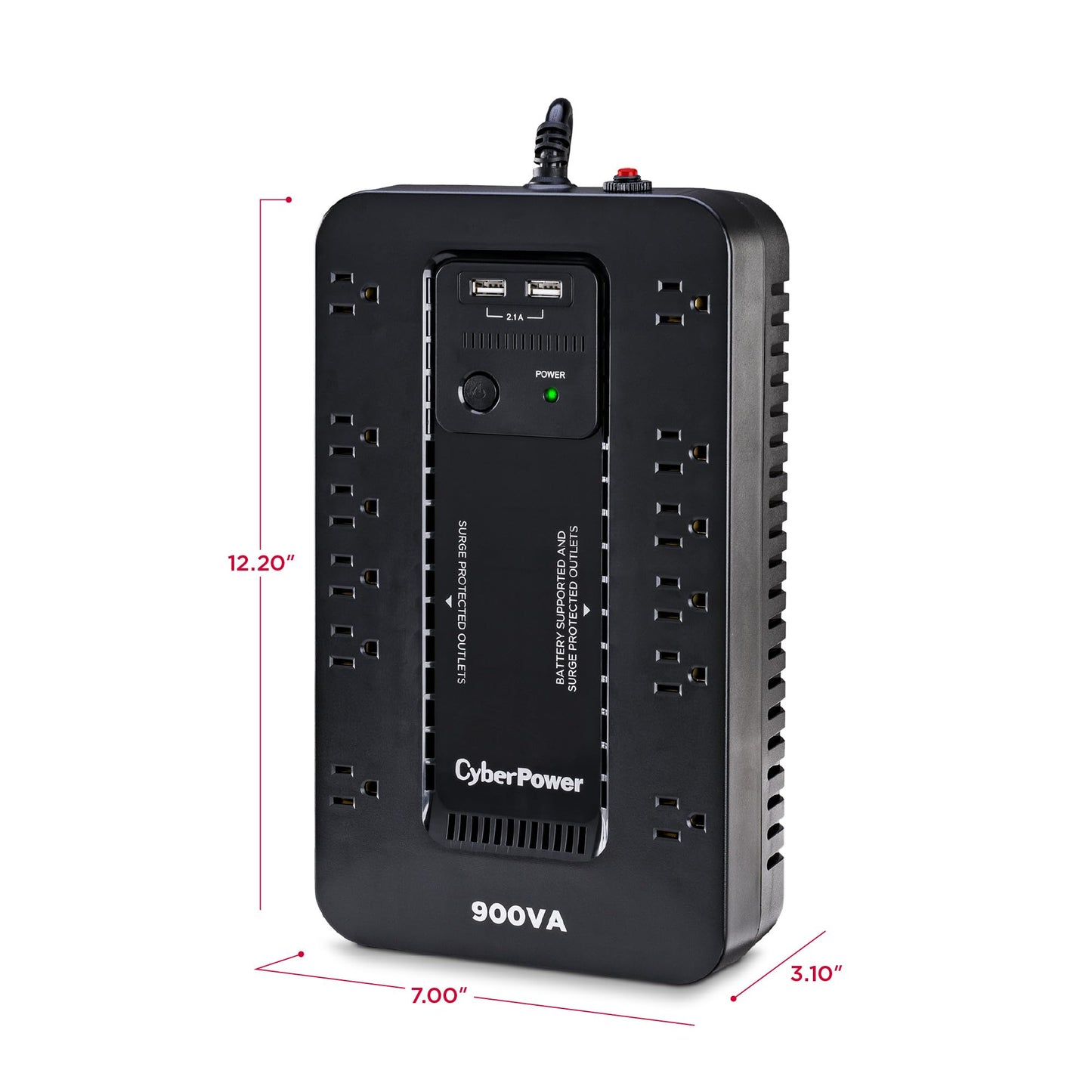 CyberPower ST900U Standby UPS System, 900VA/500W, 12 Outlets, 2 USB Charging Ports, Compact, Black