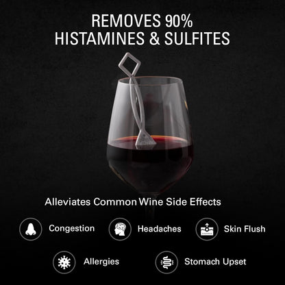 PureWine Silver & Gold Wand Filters Histamines and Sulfites - May Reduce and Alleviate Allergies & Sensitivities - Purifier Aerates to Restore Taste & Purity - Includes Wineglass Accessory