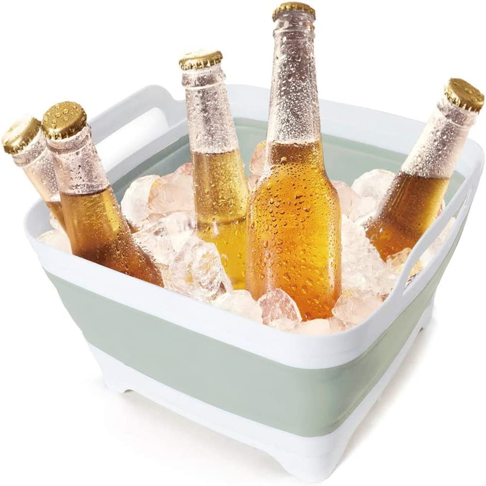 FOSJGO Collapsible Dish Basin with Drain Plug and Carry Handles - 9L Capacity, Portable Sink Tub for Camping and RV