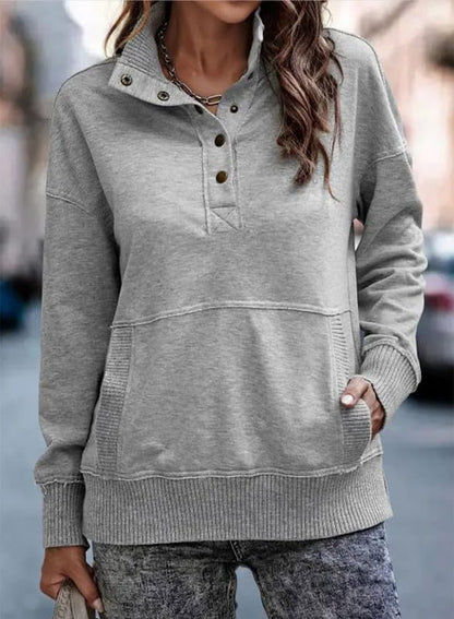 SHEWIN Womens Sweatshirt Casual Long Sleeve Lightweight Sweatshirts Loose Button V Neck Pullover Tops Fall Clothes for Women 2025,US 0-2(XS),Grey