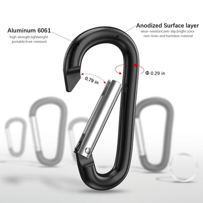 Sprookber 3" Aluminum Carabiner D Ring, Caribeener Clips, Spring Snap Hook for Keychain Clip, Set of 10 (Black)
