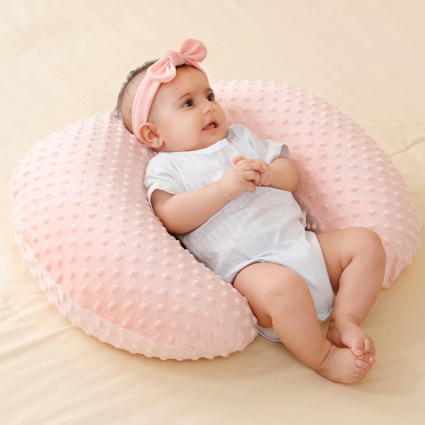 QUENESS Nursing Pillow Cover Breastfeeding Pillow Cases Plush Dot Slipcover (LightPink)