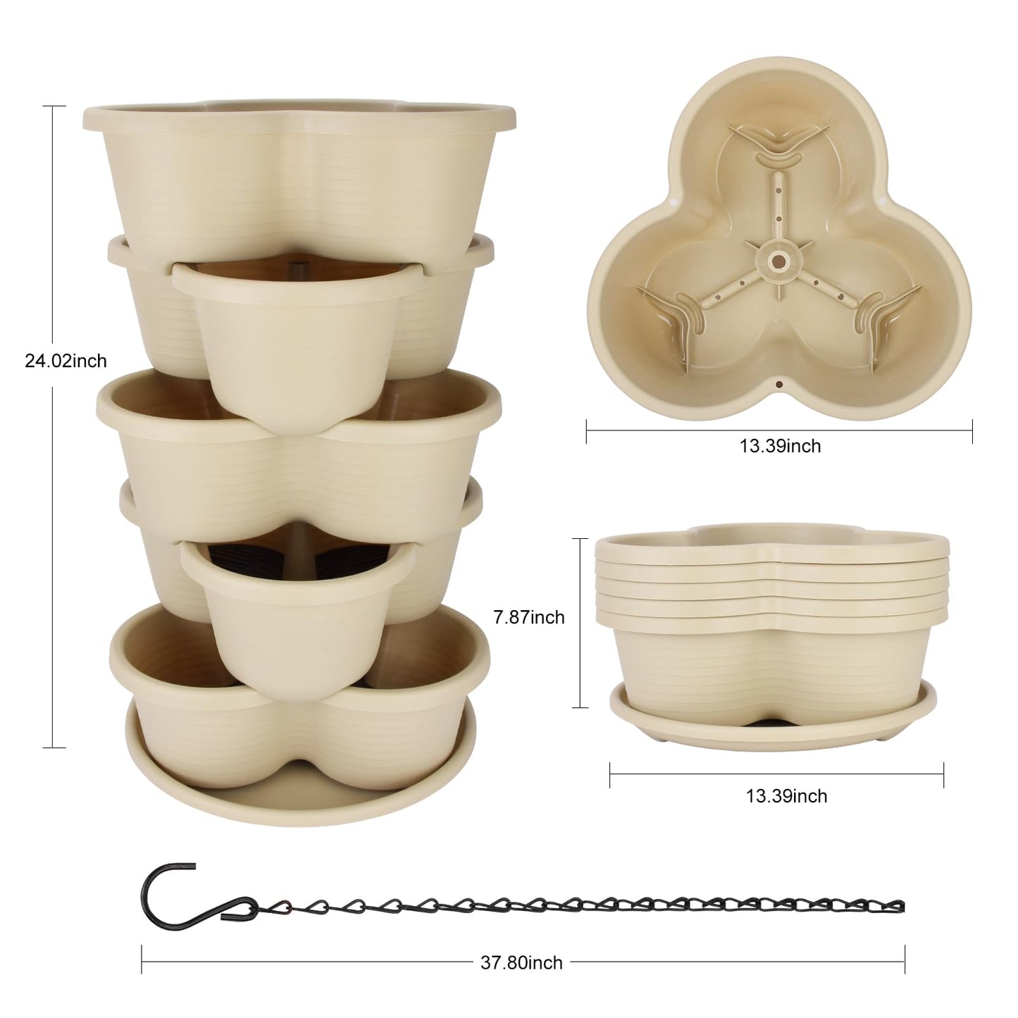 RooTrimmer 5 Tier Vertical Planters Stackable Gardening Planter for Strawberries, Flowers, Herb and Vegetables, White