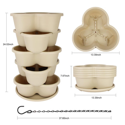 RooTrimmer 5 Tier Vertical Planters Stackable Gardening Planter for Strawberries, Flowers, Herb and Vegetables, White