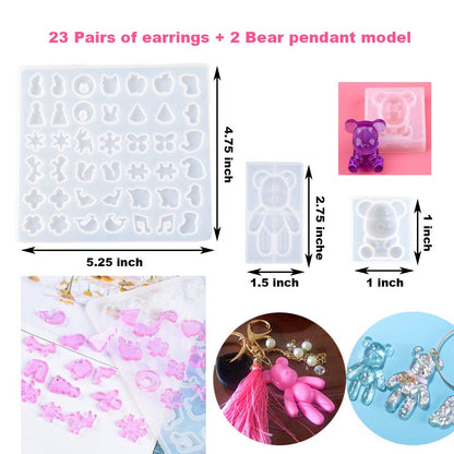 EuTengHao 229Pcs DIY Jewelry Casting Molds Tools Set More Than 120 Designs Contains 8 Silicone Jewelry Resin with 70 Designs,1 Earring Molds with 25 Designs,2 Necklace Bear Molds,3 Diamonds Mold